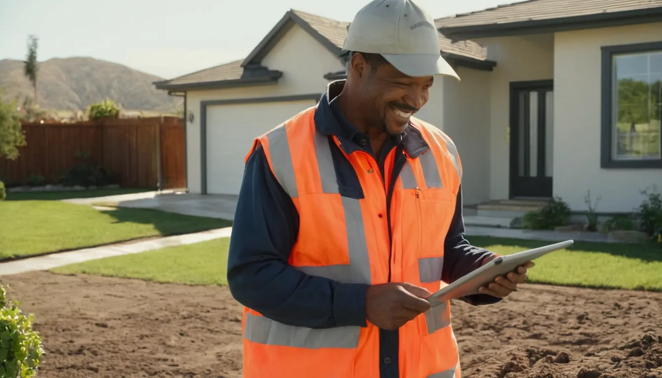 Septic provider explaining a repair plan to a homeowner in a yard in Beaumont